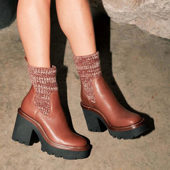 NEW DOLCE VITA Leather Drago Chunky Lug Sole Booties russet for women 663tn
